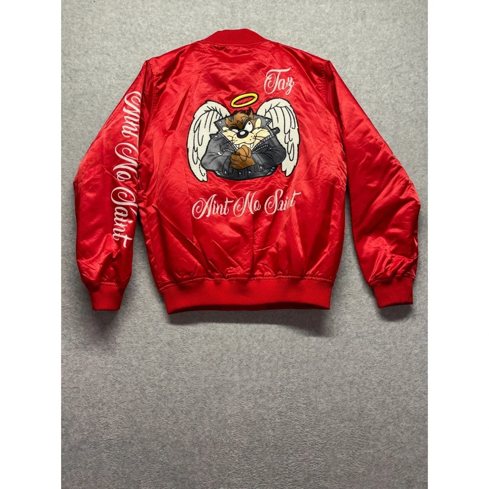 Looney Tunes Taz Red Satin Bomber Jacket Aint No Saint Tazmanian Devil Large